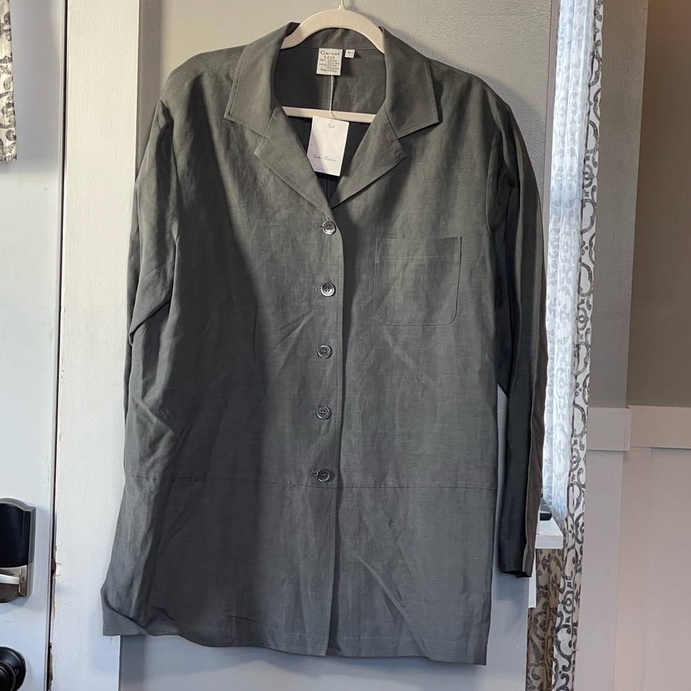 Garnet Hill Gray Silk Linen blend Button front layering top size 16